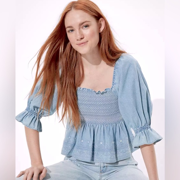 American Eagle AE Smocked Square Neck Top | Size XL | NWT - Picture 1 of 6